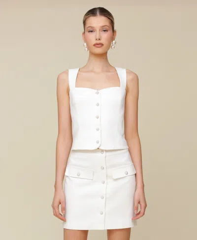 Avec Les Filles Women's Sweetheart Neckline Vest Top In White Denim