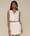 Avec Les Filles Womens Tailored Mixed Media Vest Crochet Overlay Mini Skort In Ivory