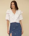 Avec Les Filles Ruffle Tiered Button-up Crop Top In White