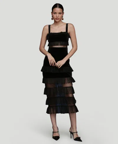 Avec Les Filles Women's Tiered Square Neck Midi Dress In Black