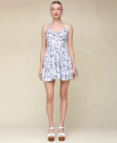 Avec Les Filles Women's Toile-print Linen-blend Tiered Fit & Flare Dress In Savanna Toile,dark Navy,cream