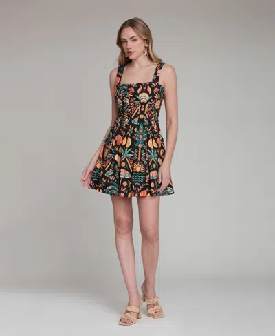 Avec Les Filles Women's Tropical Print Stretch Pleated Mini Dress In Multi