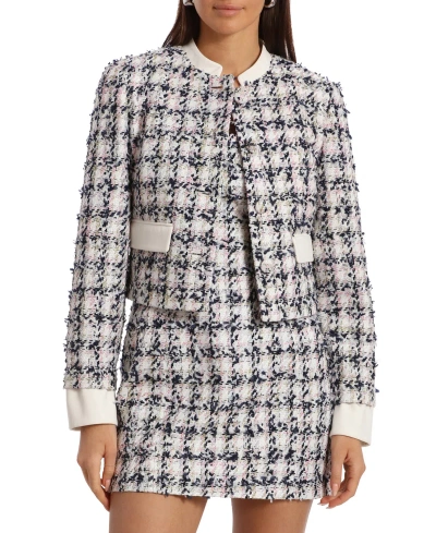 Avec Les Filles Women's Tweed Cropped Jacket In White,lilac