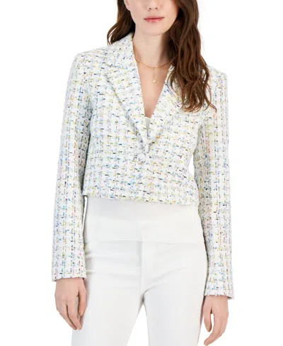 Avec Les Filles Women's Tweed One-button Cropped Blazer In White Multi