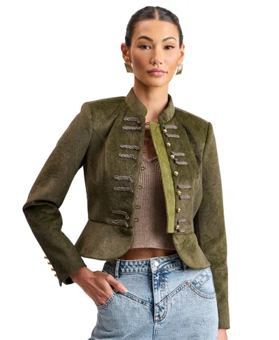 Avec Les Filles Women's Velvet Military-inspired Mandarin Collar Jacket In Multi