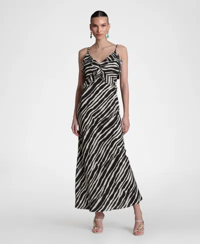 Avec Les Filles Women's Viscose-blend Braided Tie Ruffle Maxi Dress In Black