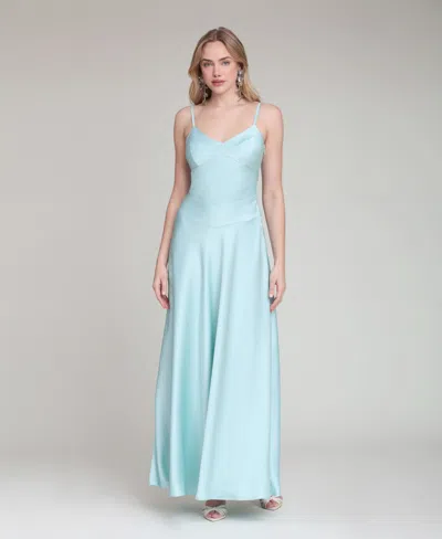 Avec Les Filles Women's V-neck Laced-up Bias Cut Gown Dress In Blue