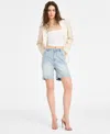 Avec Les Filles High Waist Wide Leg Denim Bermuda Shorts In Mariposa Wash
