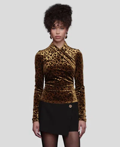 Avec Les Filles Burnout Leopard Print Surplice Top In Brown