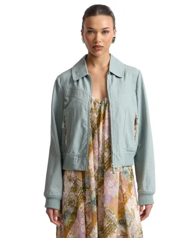 Avec Les Filles Women's Zip Front Bomber Jacket In Green