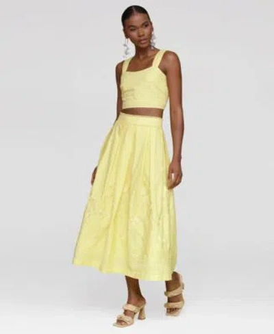 Avec Les Filles Womens Cotton Embroidered Square Neck Tank Top Midi Skirt In Citron