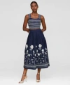 Avec Les Filles Womens Cotton Embroidered Square Neck Tank Top Midi Skirt