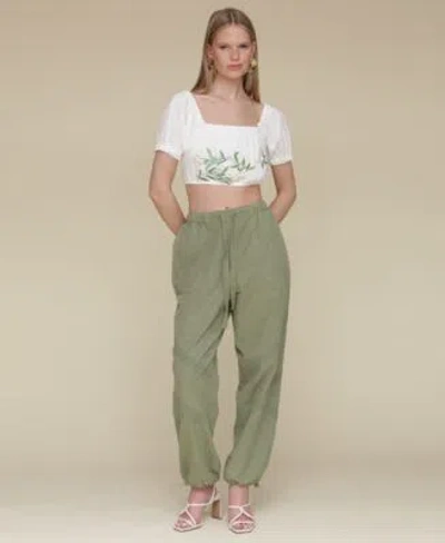 Avec Les Filles Womens Embroidered Cotton Crop Top Crochet Trim Soft Utility Jogger Pants In Multi