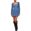 Avec Les Filles Western Embroidered Long Sleeve Denim Minidress In Multi