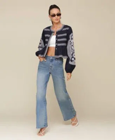 Avec Les Filles Womens Embroidered Peplum Jacket Studded Barrel Leg Jean In Sage,cream