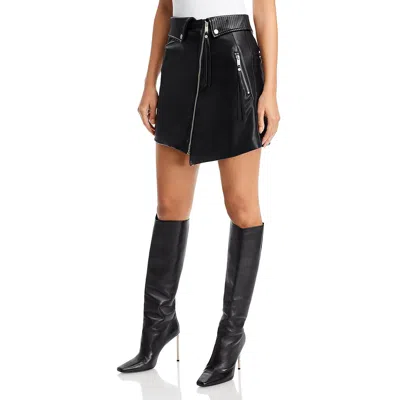 Avec Les Filles Faux Leather Envelope Front Biker Skirt In Black