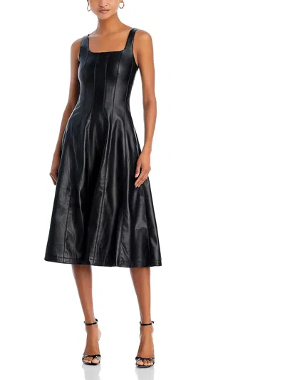 AVEC LES FILLES WOMENS FAUX LEATHER SLEEVELESS MIDI DRESS