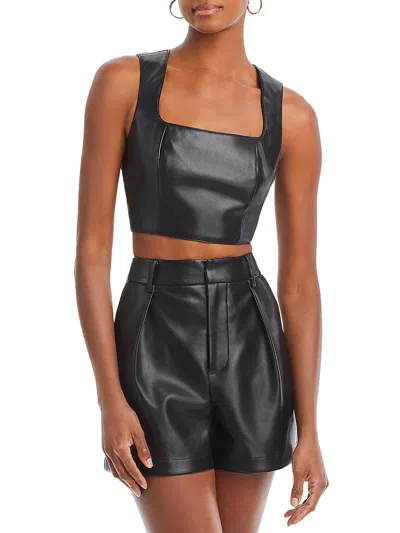 Avec Les Filles Womens Faux Leather Square Neck Cropped In Black