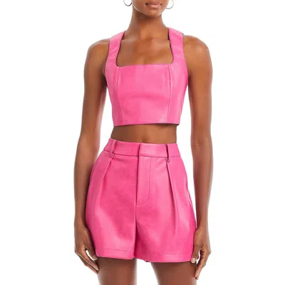 Avec Les Filles Womens Faux Leather Square Neck Cropped In Pink