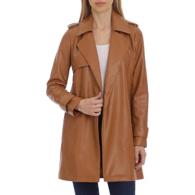Avec Les Filles Womens Faux Leather Topper Trench Coat In Blue