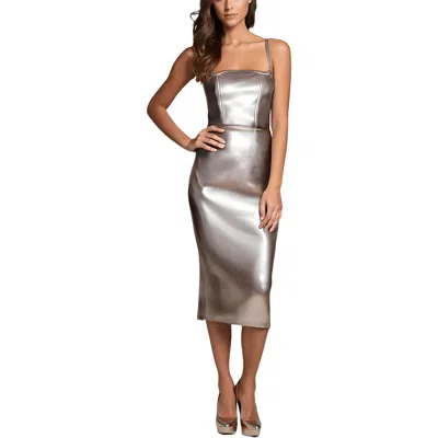 Avec Les Filles Womens Metallic Faux Leather Sheath Dress