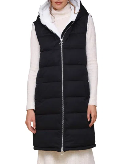 Avec Les Filles Womens Quilted Faux Fur Lined Puffer Vest In Black