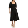 Avec Les Filles Ruched Bodice Linen Blend Midi Dress In Black