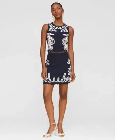 Avec Les Filles Womens Seahorse Embroidery Sleeveless Shell Top Mini Skirt