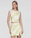 Avec Les Filles Womens Sleeveless Button Front Top Side Slit Miniskirt In White