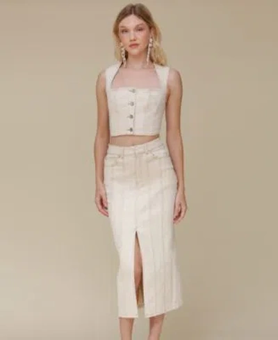 Avec Les Filles Womens Square Neck Corset Sleeveless Top Paneled Denim Pencil Skirt In White