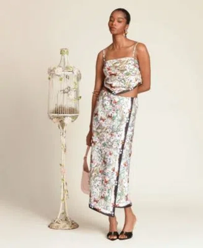 Avec Les Filles Womens Square Neck Scarf Top Asymmetrical Wrap Midi Skirt In Multi