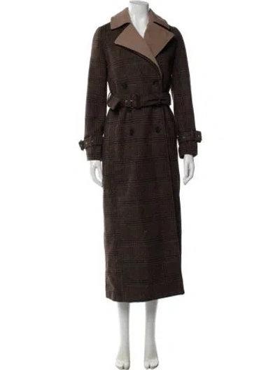 Pre-owned Avec Les Filles Wool Plaid Print Trench Coat In Brown