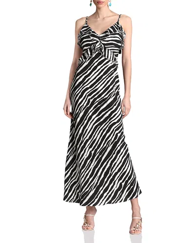 Avec Les Filles Zebra Print Braided Strap Ruffle Maxi Dress In Black