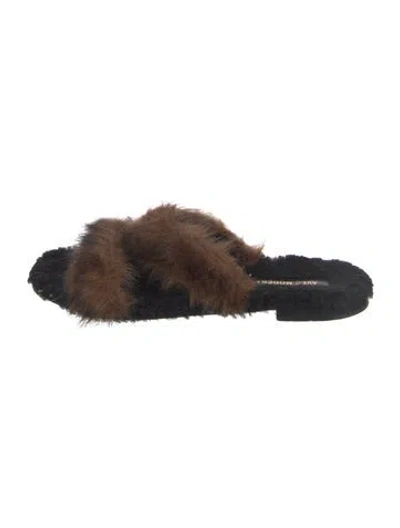 Pre-owned Avec Modération Fur Slides In Brown