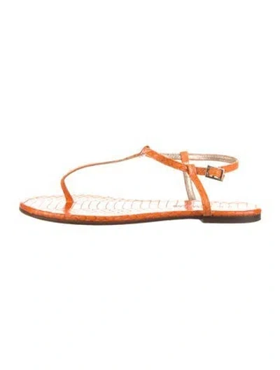 Pre-owned Avec Modération Leather Animal Print T-strap Sandals In Orange