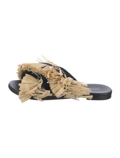 Pre-owned Avec Modération Raffia Slides In Neutrals