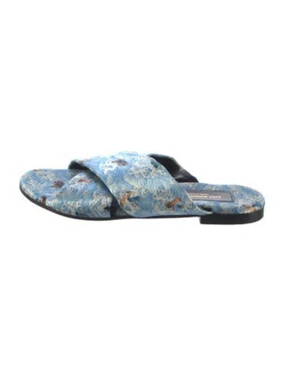 Pre-owned Avec Modération Satin Printed Slides In Blue