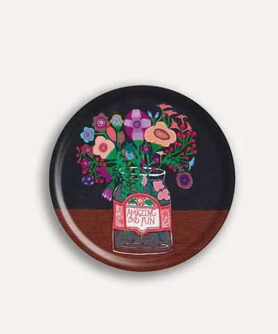 Avenida Home Amazing And Fun Round Birch Wood Tray In Black