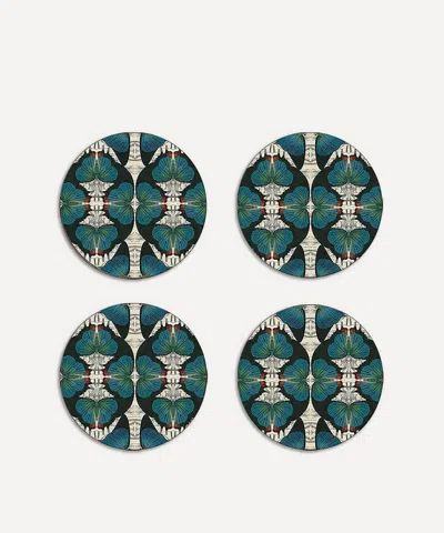 Avenida Home Blue Butterfly Round Coasters Set Of Four In Green