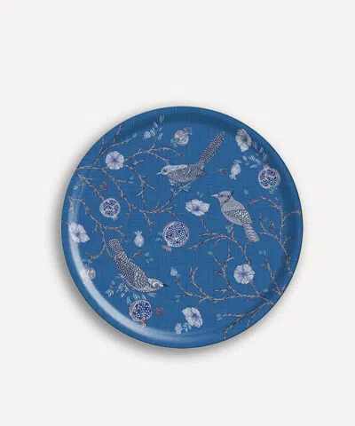 Avenida Home Indigo Birds Large Round Birch Tray In Blue