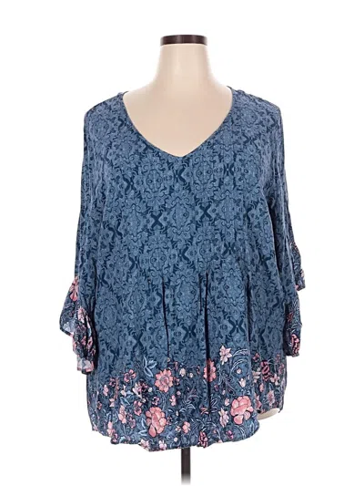 Pre-owned Avenue 3/4 Sleeve Blouse In Blue