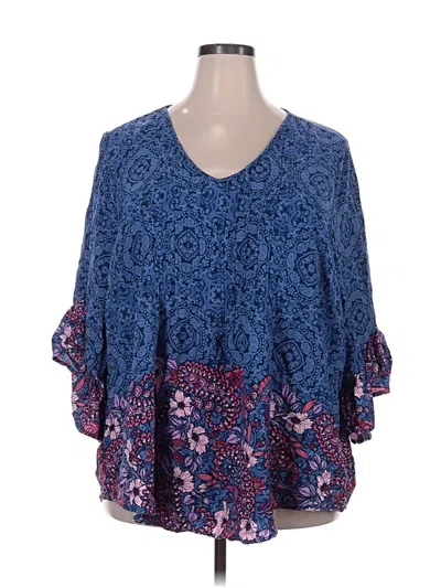 Pre-owned Avenue 3/4 Sleeve Blouse In Blue