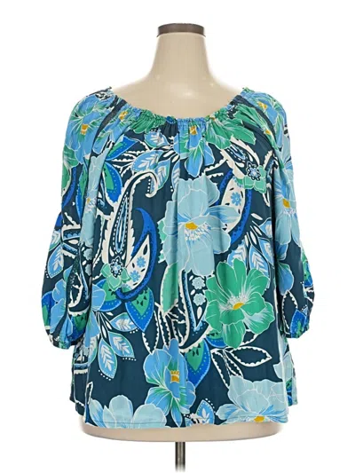 Pre-owned Avenue 3/4 Sleeve Blouse In Blue