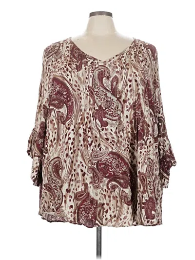 Pre-owned Avenue 3/4 Sleeve Blouse In Burgundy