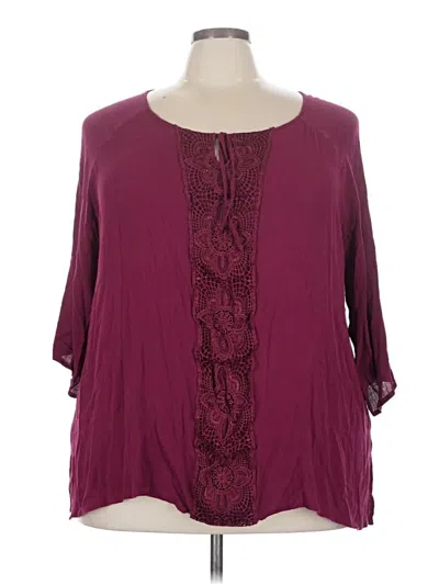 Pre-owned Avenue 3/4 Sleeve Blouse In Burgundy