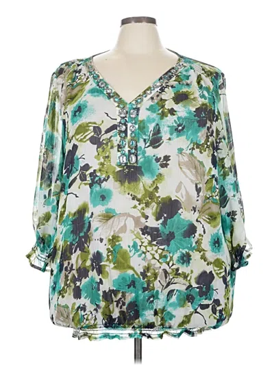 Pre-owned Avenue 3/4 Sleeve Blouse In Green