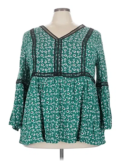 Pre-owned Avenue 3/4 Sleeve Blouse In Green