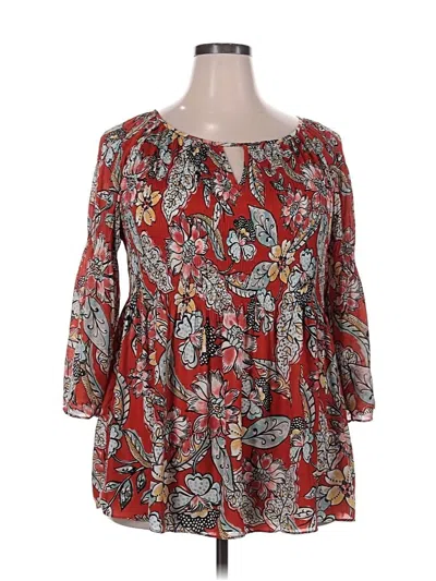 Pre-owned Avenue 3/4 Sleeve Blouse In Red