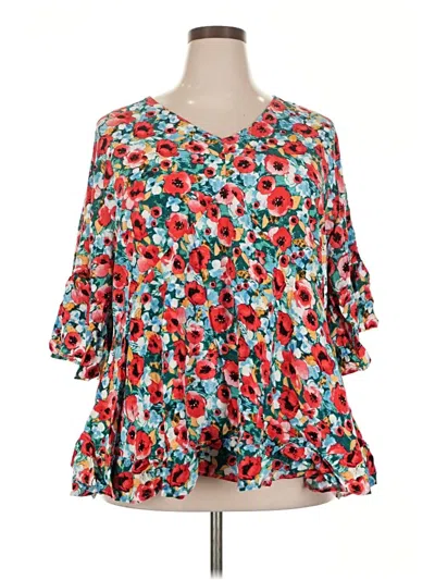 Pre-owned Avenue 3/4 Sleeve Blouse In Red