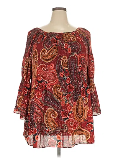 Pre-owned Avenue 3/4 Sleeve Blouse In Red